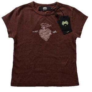 Darc Sport SHE Heart of Flame‎ Baby Tee Shirt Womens Medium OXBlood Short Sleeve